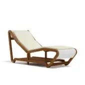 Exceptional Atmosphera Infinity chaise lounge with a fluid ergonomic design in oiled TEAK wood and cream textilene