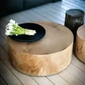 Luxury Riva 1920 Eco coffee table crafted in solid scented cedar with pronounced wood grain and a warm beige tone