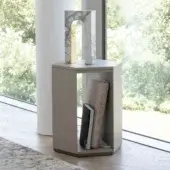 Distinguished Capital Dedalo side table with sculptural wood form and luxurious marble surface in a matte gray-beige finish