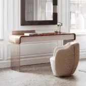 Distinguished Capital Adam vanity with sculpted wood top, bronzed glass legs and translucent drawer panels in glossy polyester finish