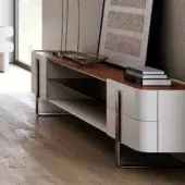 Impeccable Capital Eden TV stand crafted from fine wood with a matte lacquer finish and bronzed glass shelving