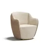 Superior Capital Audrey lounge chair with light beige matte fabric upholstery and gold-tone metal plinth base