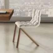 Distinguished Lago Mezz’aria chair with quilted neutral textile upholstery and angled wood frame construction