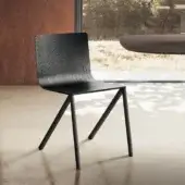 Architectural Lago Mezz’aria chair with dark matte wooden seat and coordinating metal frame embodies a minimalist design