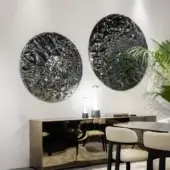 Distinguished Tonin Casa Gong wall art piece with silvery-grey and deep shadowed tones and high-gloss textured finish