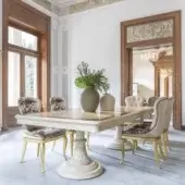 Exquisite Bellotti Ezio 25-1010 dining table with rosewood inlays and lacquered brushed French tempera white meringue