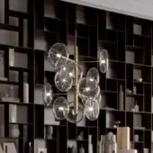 Distinguished Bontempi Spark suspension lamp with gold-toned metal frame and sculptural transparent glass globes