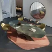 Exclusive Cattelan Italia Tyron marble table with deep‑green top veined white, light green, matte graphite steel base