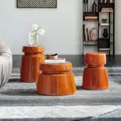 Elegant Cattelan Italia Bishop coffee table glazed glossy orange ceramic tapering from conical base to circular top