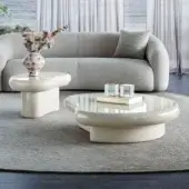 Luxury Cattelan Italia Matera coffee table with off-white high-gloss synthetic finish and pebble-shaped organic silhouette