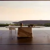 Architectural Cattelan Italia Napoleon Keramik outdoor table with light beige ceramic top and matte satin stone-like base