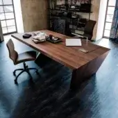 Exceptional Cattelan Italia Nasdaq desk with Canaletto walnut top and graphite embossed lacquered steel leg in a smooth natural finish