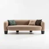 Luxury Laurameroni Rialto Sofa velvet upholstered soft matte finish and high‑gloss dark wood legs crafted in Italy