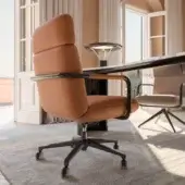 Elegant CPRN Homood Barry Swivel Armchair with tan leather high back silhouette matte dark metal base black frame