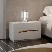 Distinguished Reflex Impact nightstand crafted from wood with high-gloss lacquered white finish and organic brown and gold details