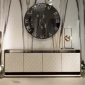 Exceptional Reflex Oh sideboard with rounded wood, satin metallic finish and repeating diamond quilted doors