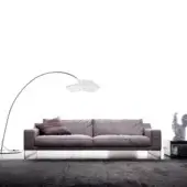 Distinguished Erba Indizio sofa with matte grayish-purple 100% cotton fabric and bright chrome finished steel frame