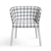Architectural Braid Tartan armchair in grey and white woven fiber with high contrast graphic weave atop curved enveloping shell