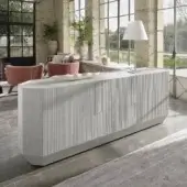 Distinguished Gervasoni Tapies sideboard in off-white fluted-effect concrete with tempered glass shelves and beveled edges
