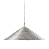 Distinguished Gervasoni Medley suspension lamp with conical silhouette in silver woven steel wire and satin metallic finish