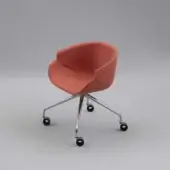 Exquisite B-Line Bix office armchair in textured terracotta fabric with polished silver metal base and matte black castors