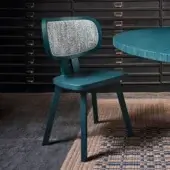 Exquisite Gervasoni Gray 22 chair in deep teal satin ash wood with rounded backrest and speckled textile insert