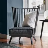Architectural Gervasoni Gray 06 lounge chair in black ash wood with refined finish and charcoal seat plus slatted backrest