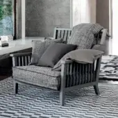Architectural Gervasoni Gray 01 lounge chair with heathered down cushions in matte ash wood frame and vertical slats