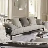 Refined Gervasoni Gray 03 sofa with textured cushions and low-profile matte black ash wood slatted frame