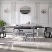 Architectural Gervasoni Gray 34 table with matte charcoal veneered ash wood and reflective silver polished aluminum legs