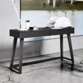 Architectural Gervasoni Gray 50 writing desk crafted in Italy with matte dark veneered ash wood and splayed angular legs