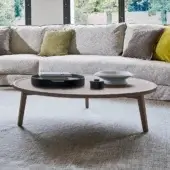 Sophisticated Gervasoni Gray 49-46 coffee table in solid ash wood with smooth matte finish and rounded asymmetrical silhouette