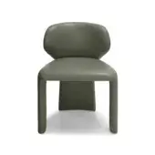 Exquisite Arketipo Sienna chair in muted olive-green leather upholstery with visible edge stitching on wood and metal structure