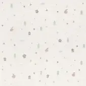 Sophisticated Tecnografica Italian Wallcoverings modular wallcovering featuring matte textured woven fabric look sage green trees and muted mauve houses
