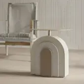 Exquisite PIMAR Arco coffee table in beige, cream, taupe stone and brass with matte finish