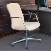Luxury Codutti Genesis Soft office armchair in cream saddle-stitched regenerated leather with polished aluminum base