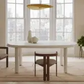 Luxury PIMAR Galatone table in natural stone and metal with cream matte organic oval top plus gold band cylindrical legs