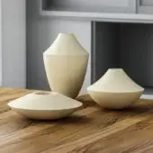 Sophisticated PIMAR Arcadia vase set in pale cream natural stone with matte textured finish