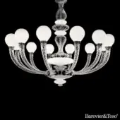 Distinguished Barovier&Toso Pigalle chandelier crafted in glass and metal with a shiny reflective finish and white diffusers