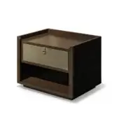 Luxury Courtney JR-199 nightstand in dark brown with Salvia green Nabuk leather drawer matte Nickel Bronze lacquered frame