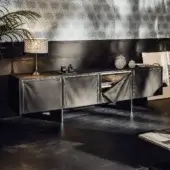 Exquisite JR Home by John Richmond George sideboard in leather wrapped dark grey finish with nickel black zippers