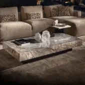 Luxury architectural coffee table by JR Home by John Richmond featuring natural marble, glossy finish, and black plinth
