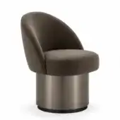 Luxury Samantha JR-211 chair in dark brown textured matte textile with cylindrical Nickel Bronze and black metal pedestal