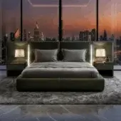 Exquisite JR Home Kurt JR-193 bed in dark muted green fabric with glossy finish inserts and LEDs