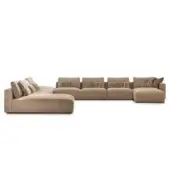 Sophisticated JR Home by John Richmond sectional sofa in warm beige textured fabric with black matt feet