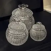 Exquisite JR Home by John Richmond box in clear lead crystal featuring diamond cut texture and silver plated bronze handle