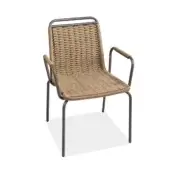 Superior Roberti Rattan Portofino armchair with woven tan and brown nautical rope and matte powder-coated aluminium frame