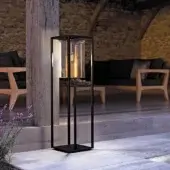 Superior Royal Botania Dome Move floor lamp with black powder-coated aluminum frame and clear glass cylinder