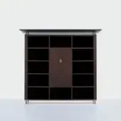 Superior OAK Chefren bookcase crafted in wood with ebony finish, showcasing bronzed brass details and a golden drawer knob