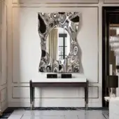 Distinguished Reflex Impact Supersilver mirror with supermirror steel frame and extra-clear glass exhibiting a polished finish